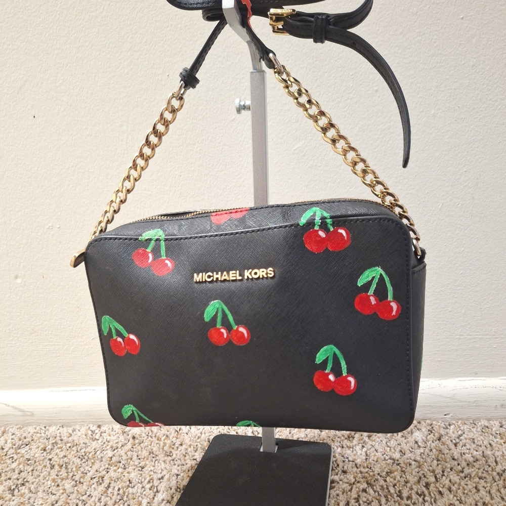 Michael Kors Hand-Painted Cherry Pattern Crossbod… - image 1